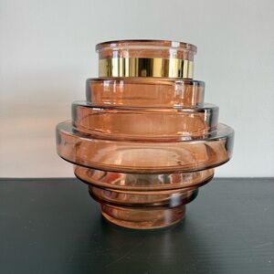 Vintage Unbranded MCM Gradient Steps Amber Vase Tiered Mid-Century Modern Hive